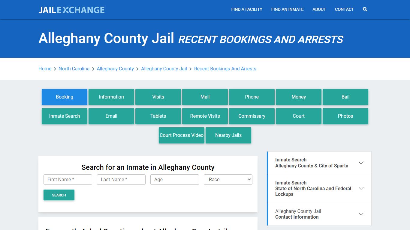 Alleghany County Jail NC Recent Arrests and Bookings