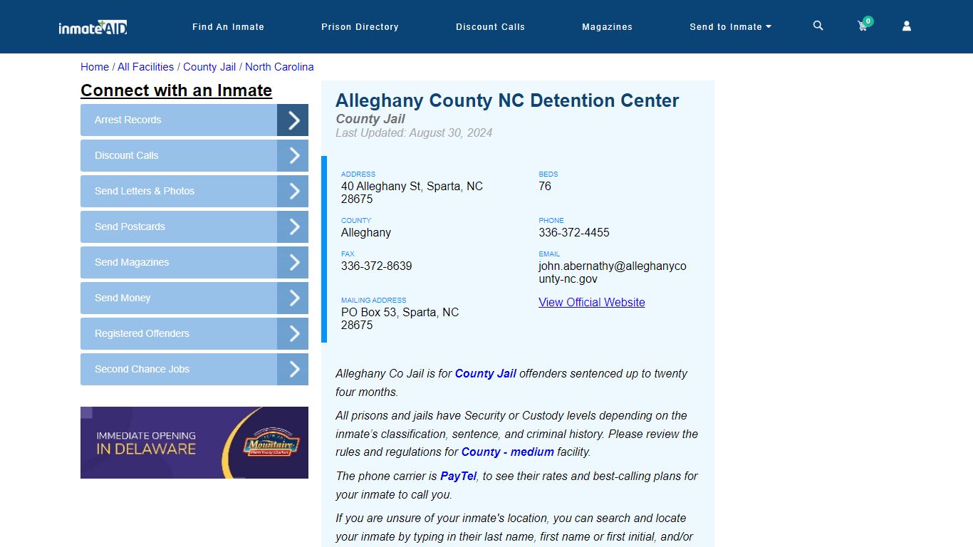 Alleghany County NC Detention Center - Inmate Locator