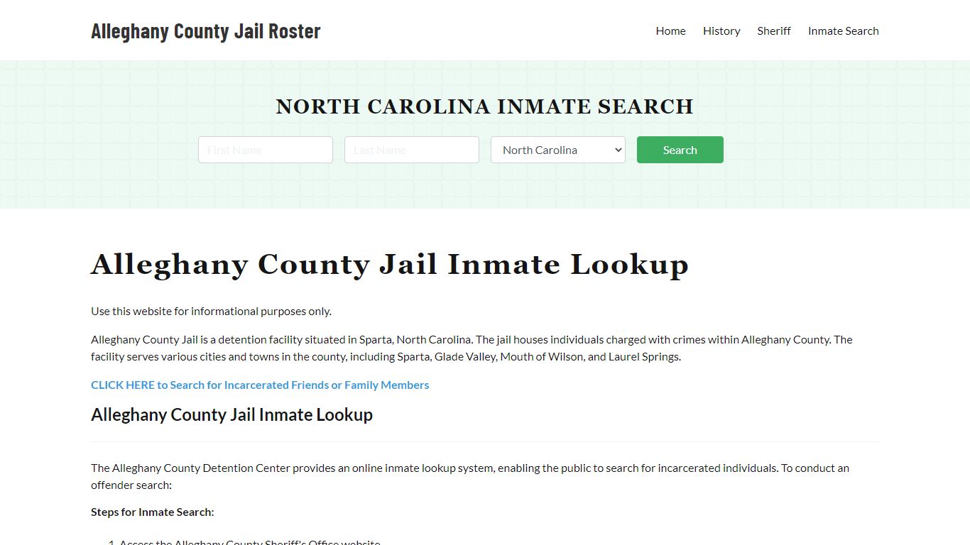 Alleghany County Jail Roster Lookup, NC, Inmate Search