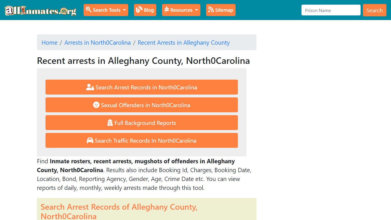 Recent arrests in Alleghany County, North Carolina